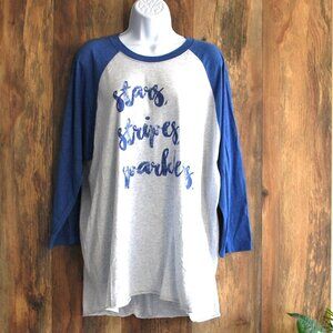 Next Level Plus Size 3/4 Sleeve Blue/Gray Tee Tshirt XXL